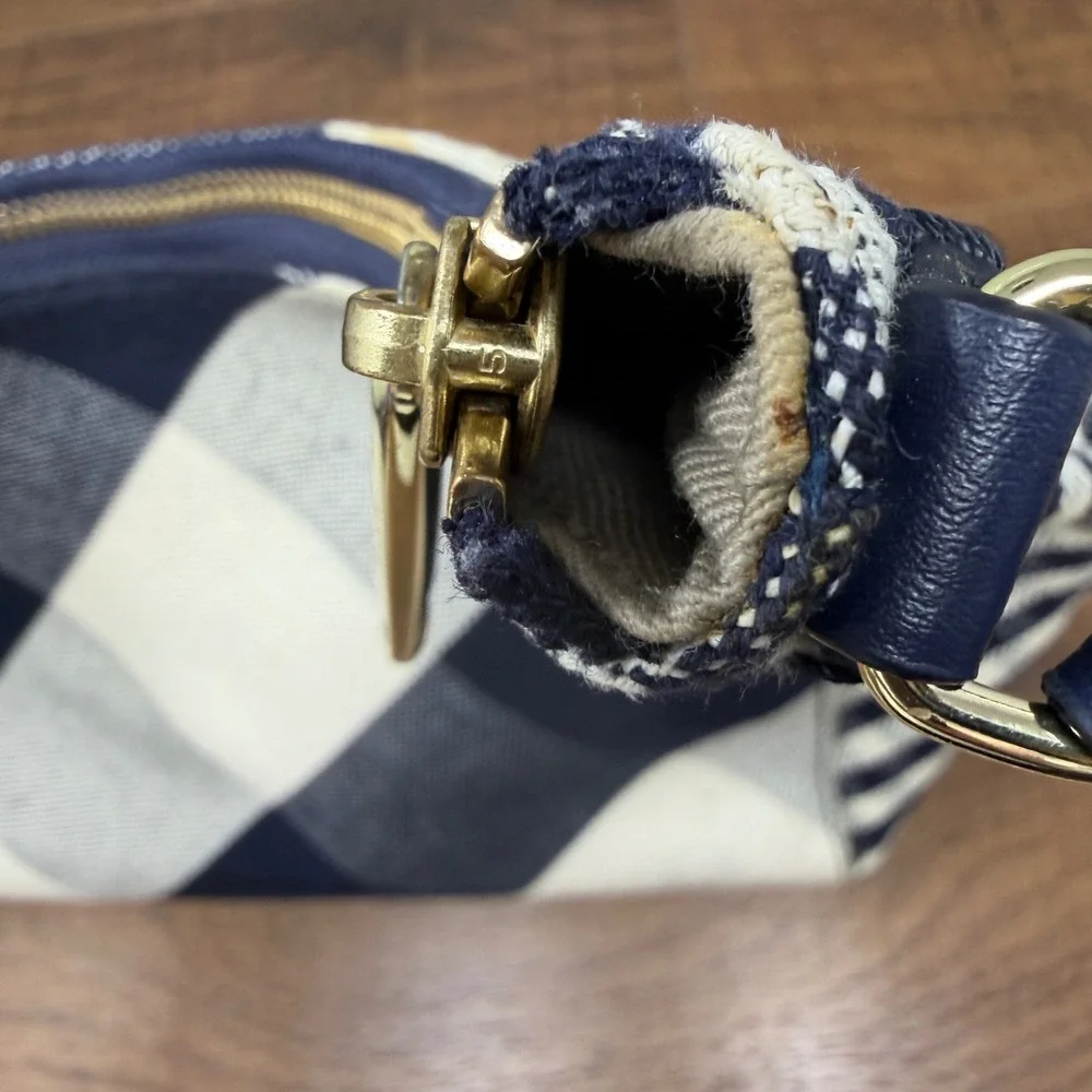 Talbots Navy & Cream Gingham Hobo Shoulder Bag